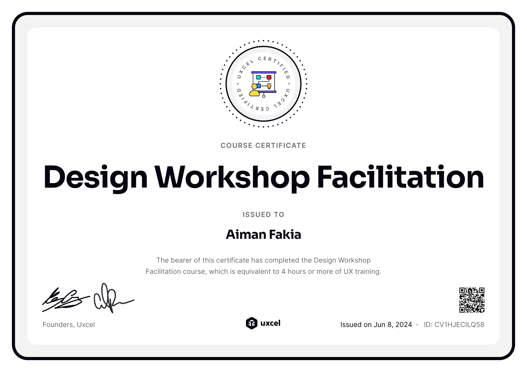 Aiman Fakia's certificate